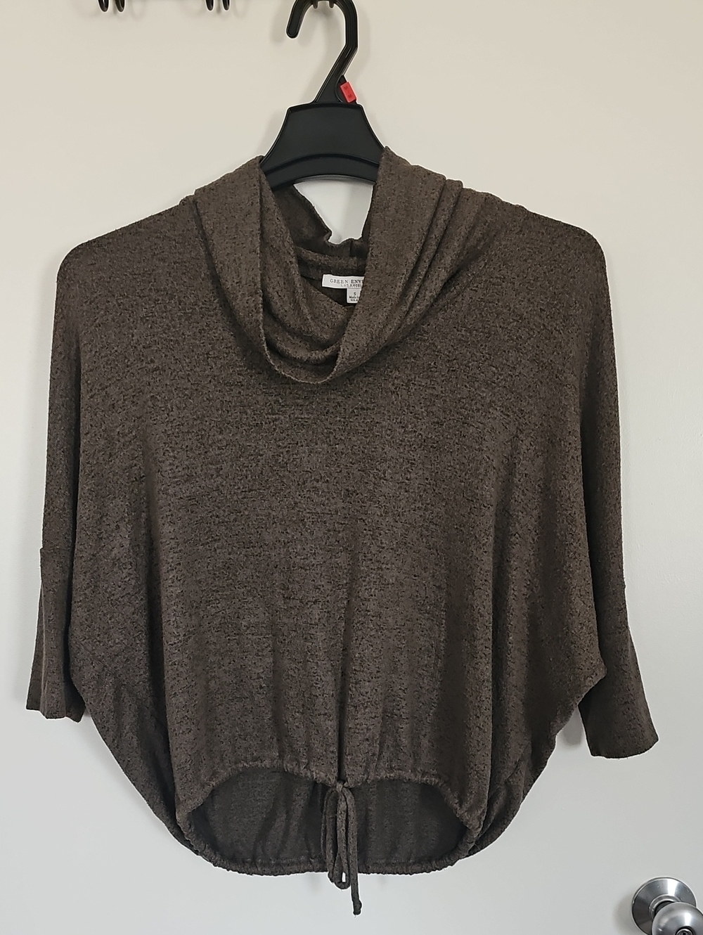 Green Envelope Cowl-Neck Drawstring Sweater